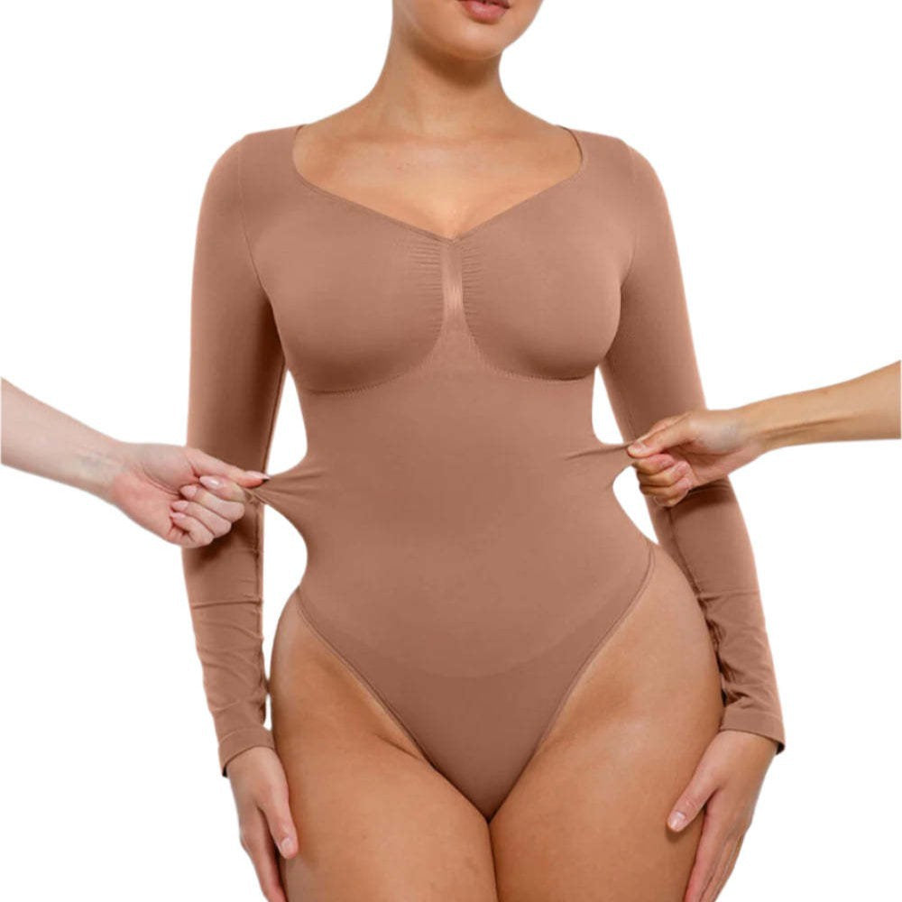 Seamless Body-Shaping Jumpsuit with V-Neck