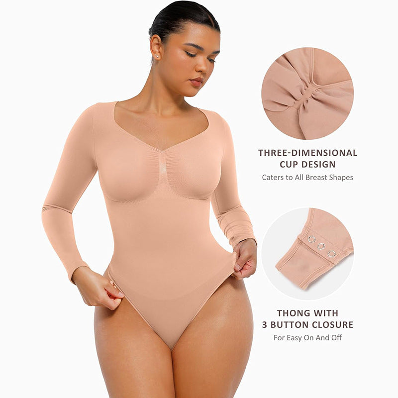Seamless Body-Shaping Jumpsuit with V-Neck