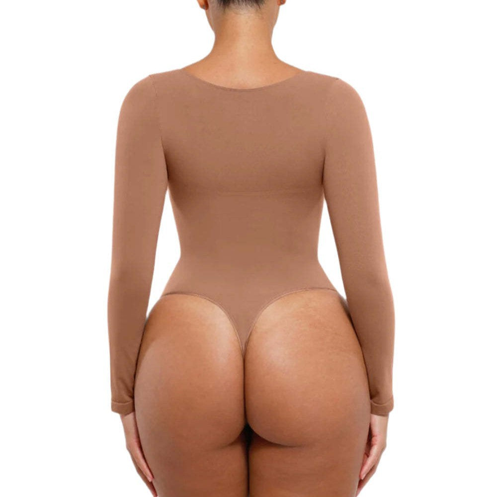 Seamless Body-Shaping Jumpsuit with V-Neck