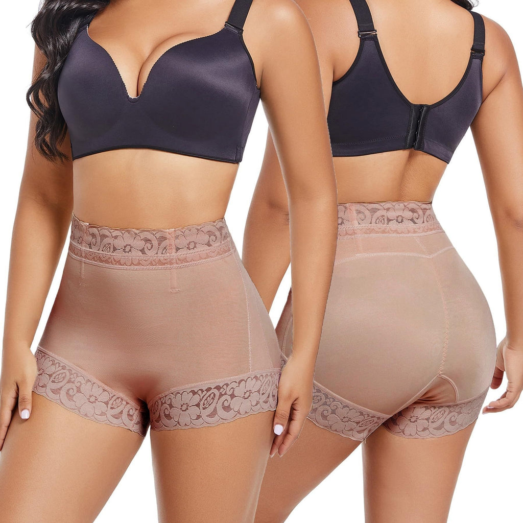 Women's European and American Tummy-Control High-Waisted Shapewear Briefs with Lace