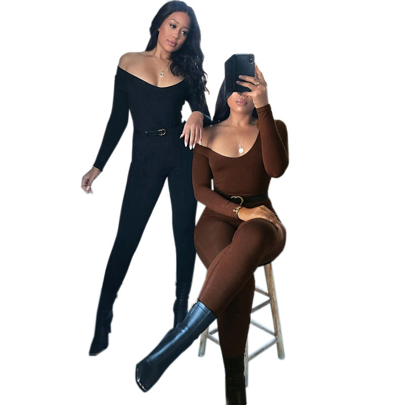 Long-sleeved, form-fitting and hip-lifting one-piece pants