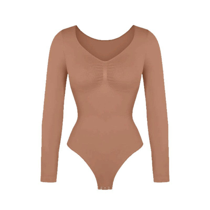 Seamless Body-Shaping Jumpsuit with V-Neck