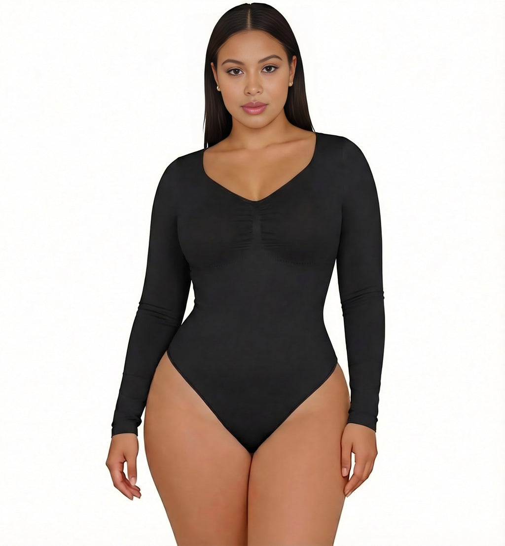 Seamless Body-Shaping Jumpsuit with V-Neck