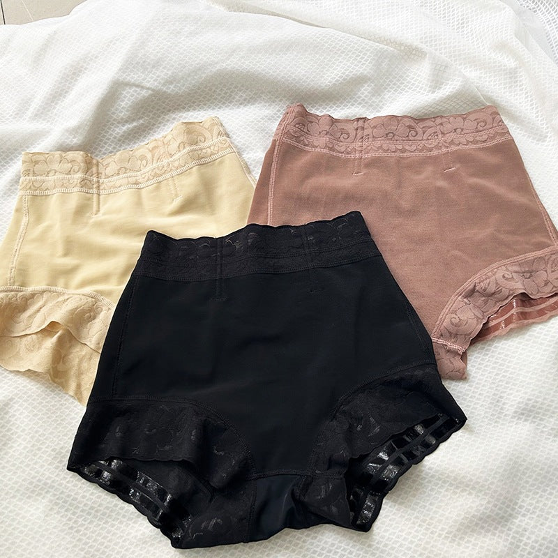 Women's European and American Tummy-Control High-Waisted Shapewear Briefs with Lace