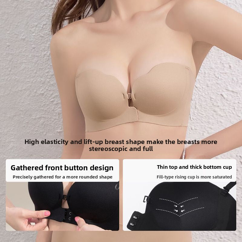 Strapless Front Clasp Push Up Bra Seamless Invisible